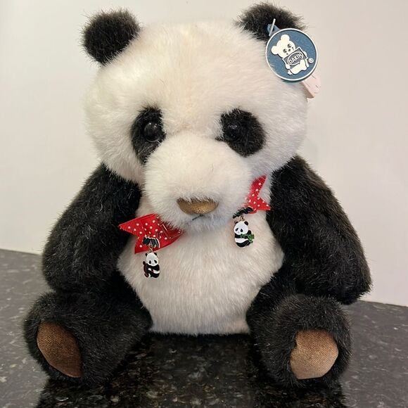 Dakin Vintage Ping Panda White Black Bear Bow Tie Stuffed Plush Toy Animal 1983 - Picture 1 of 14